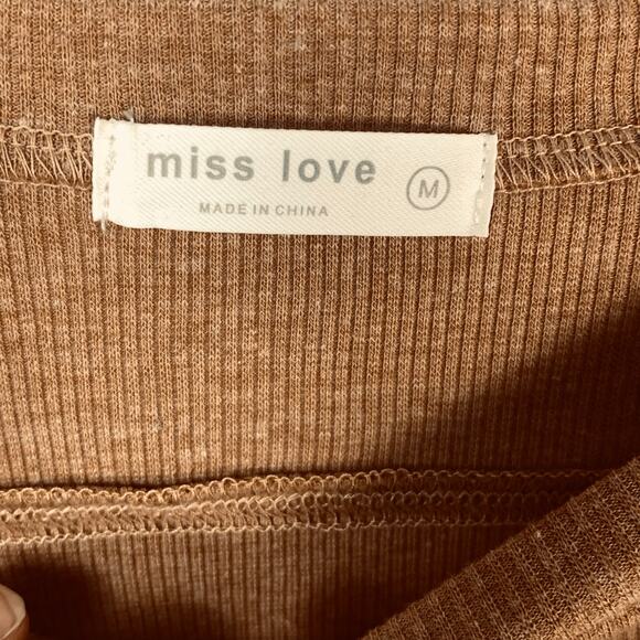 Cropped Ribbed Knit Top Miss Love Brown Womens Size M - Picture 4 of 6